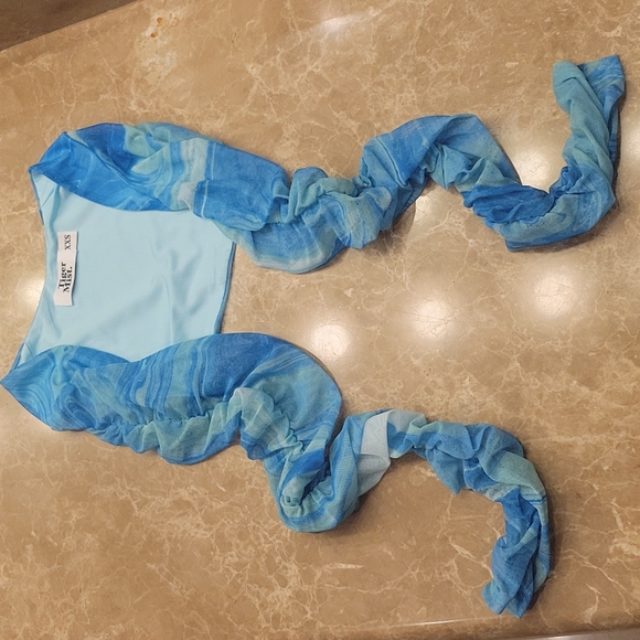 Tiger Mist Stas two-piece dress w shrug in swirls of turquoise, XXS - Picture 8 of 16